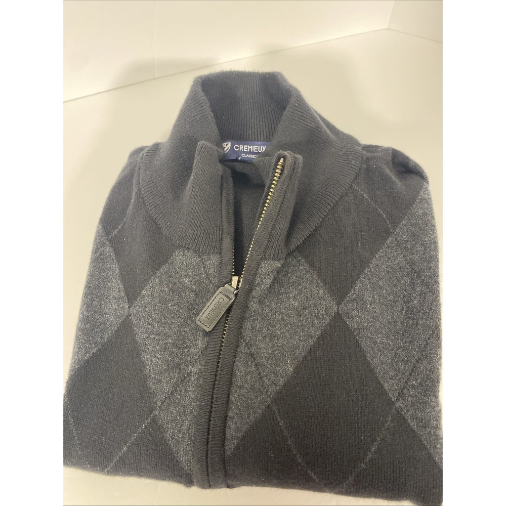 Cremieux Classic Sweater Men's XL Gray/Black 1/4 Zip Mock Neck Cotton/Silk S1‎